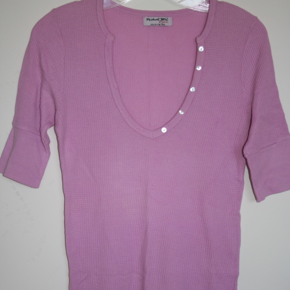 Michael Stars Waffle Knit Fitted, Short Slv Top